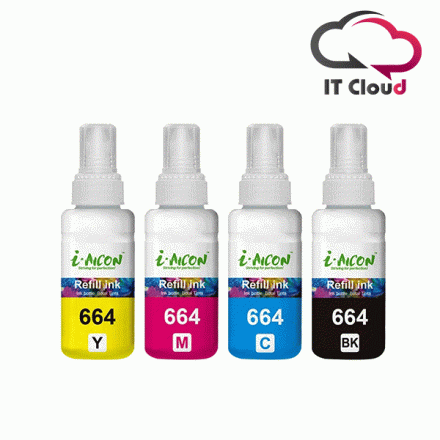 Aicon Brand Compatible T6641 Ink Bottle Black / Cyan / Yellow / Megenta for Epson L100/110/130/200/300/310/365/550/565/1300