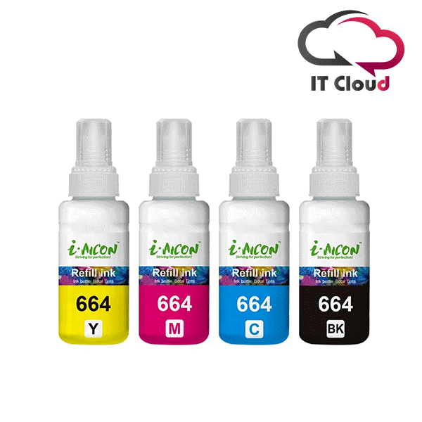 AI-CP-all-664-set Aicon Brand Compatible T6641 Ink Bottle Black / Cyan / Yellow / Megenta for Epson L100/110/130/200/300/310/365/550/565/1300